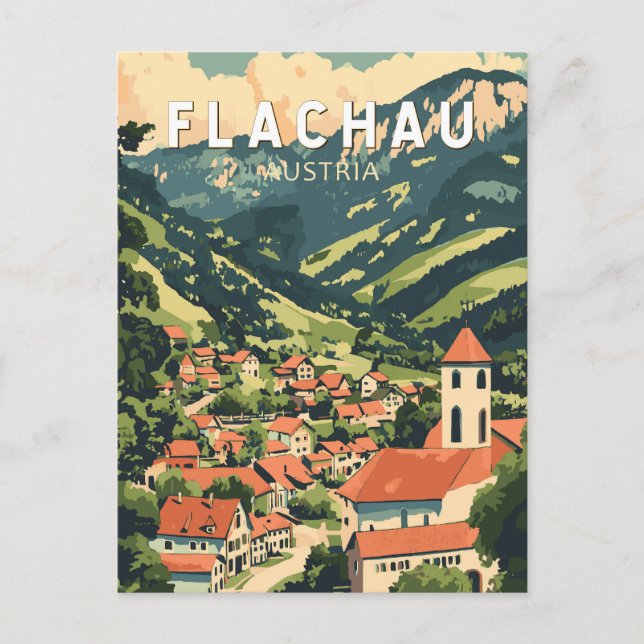 Flachau Austria Illustration Travel Art Vintage Vykort (Framsida)
