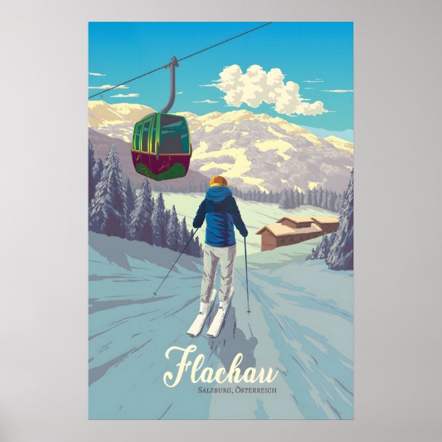 Flachau skidort resa affisch (Framsidan)