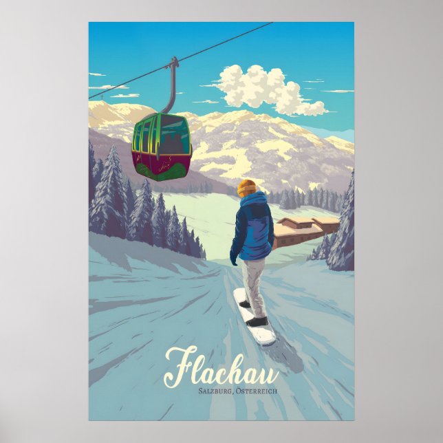 Flachau Snowboardings Reseskylt Poster (Framsidan)