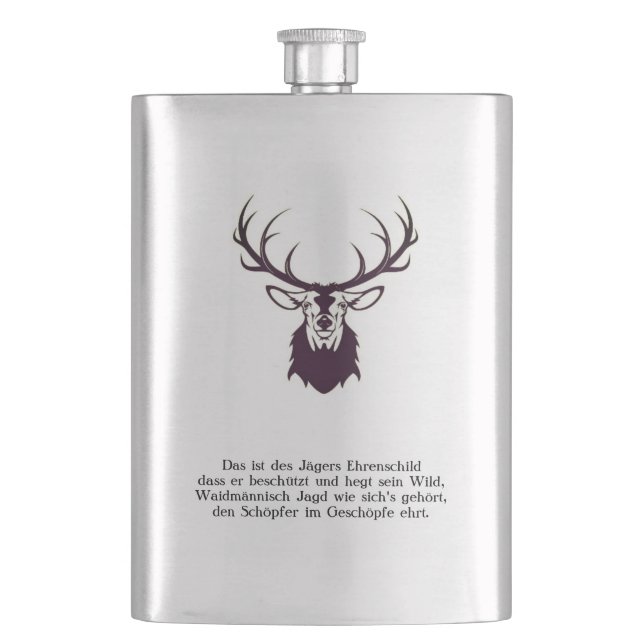 Flachmann mit Hirsch "Leitspruch" / Hip flask deer Fickplunta (Framsidan)