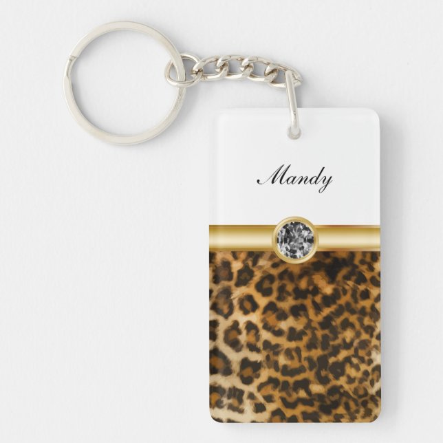 Fläckar för RhinestoneMonogramKeychains Leopard (Framsidan)