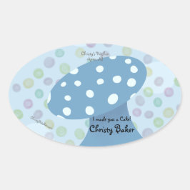 Fläckar och prickar Blå Svampbakery Ovalt Klistermärke