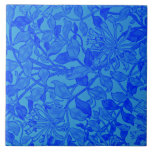 Fläckblå indigo honeysuckle mönster kakelplatta<br><div class="desc">William Morris vintage mönster,  Honeysuckle,  in indigo blue.</div>