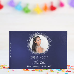 Fläckblå silver-fotoglamorering födelsedag gästböcker