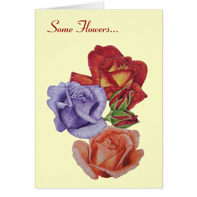 Fläckblommor röd ros och knoppar för mamma hälsningskort (Framsidan)