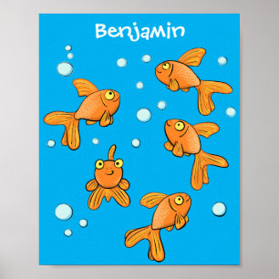 Fläckfisk av orange på blått tecknad poster