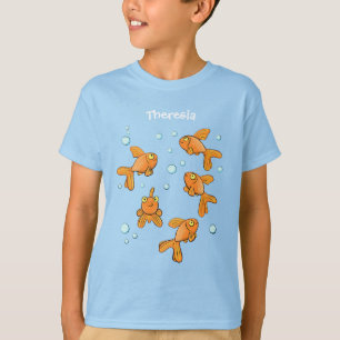 Fläckfisk av orange på blått tecknad t shirt