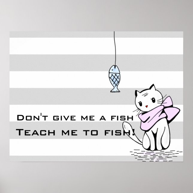 Fläckfiskad vit katt och fisk poster (Framsidan)