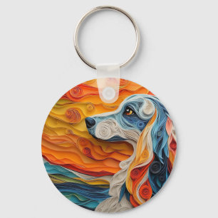 Fläckig afghansk hound Hund Porträtt Nyckelring