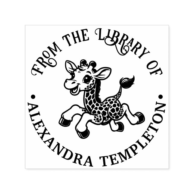 Fläckig baby-giraff bibliotek bok namn prägling självfärgande stämpel (Design)