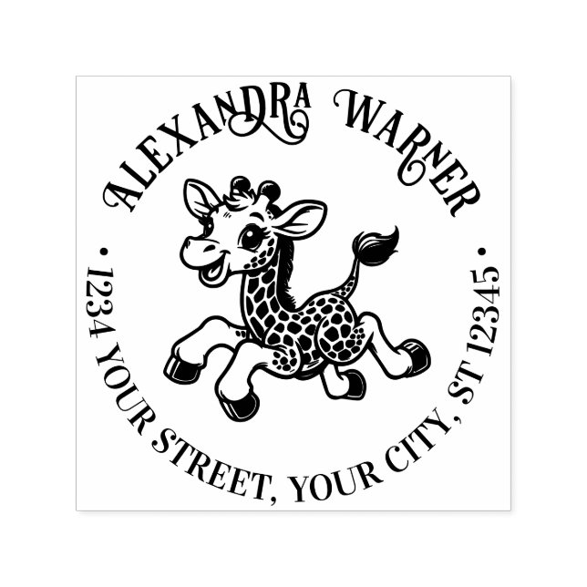 Fläckig Bebis Giraff Namn Returadress  Självfärgande Stämpel (Design)