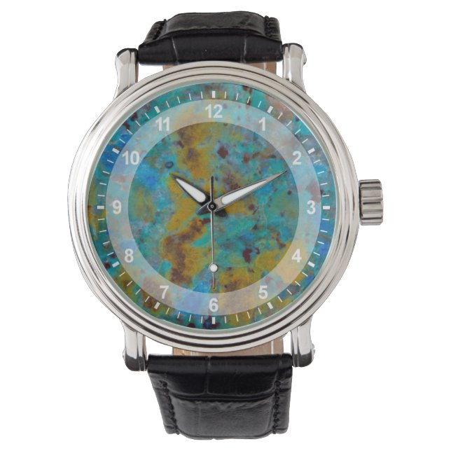 Fläckig blå Chrysocolla-jaspis Armbandsur (Framsida)