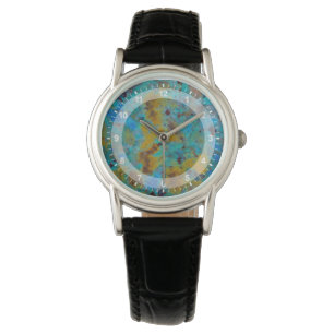 Fläckig blå Chrysocolla-jaspis Armbandsur