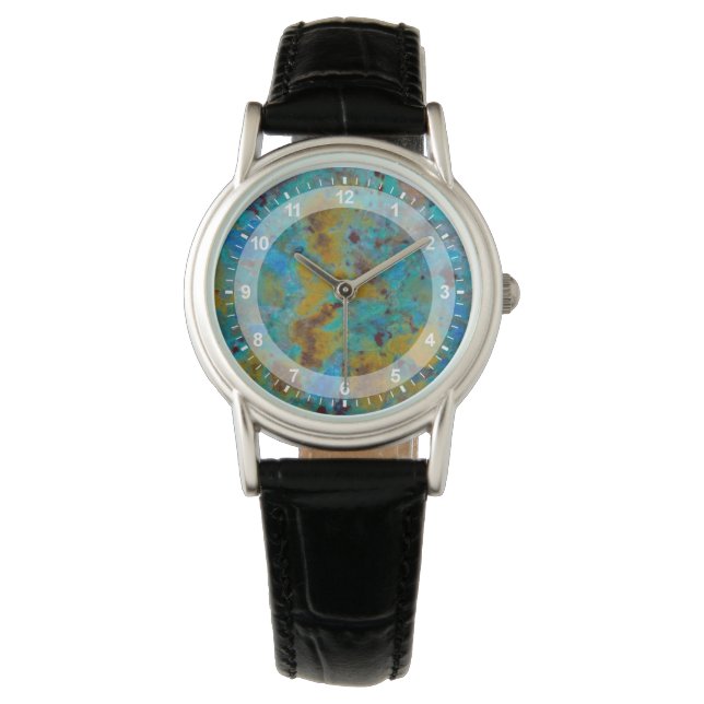 Fläckig blå Chrysocolla-jaspis Armbandsur (Framsida)