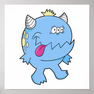 fläckig blå tunga chomper monster poster