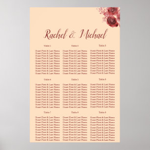 Fläckig burgundi och persika blommigt Bröllop Poster