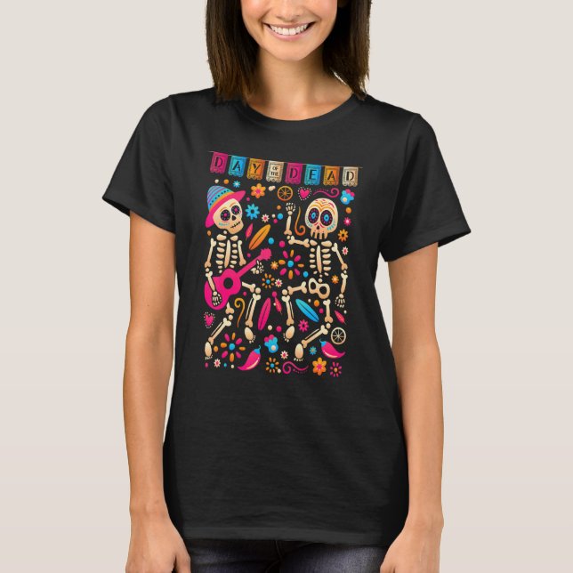 Fläckig dreglerande mexikanska Skeletons strålning T Shirt (Framsida)