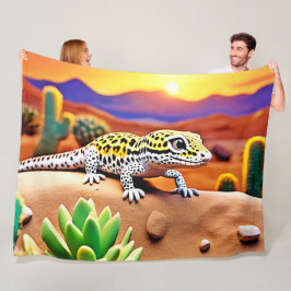 Fläckig gecko öken solnedgång fleecefilt