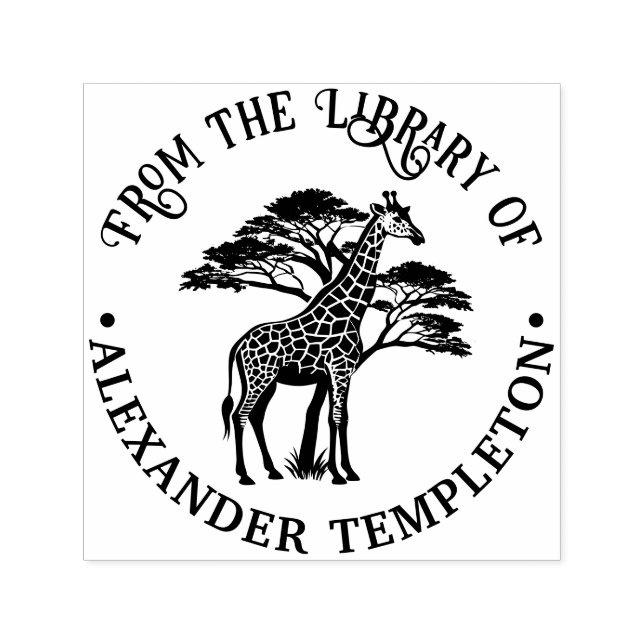 Fläckig Giraff vid Träd Bibliotek Bok Namn Självfärgande Stämpel (Design)