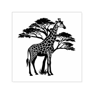 Fläckig Giraff vid Träd Bild Endast Ingen Text Självfärgande Stämpel