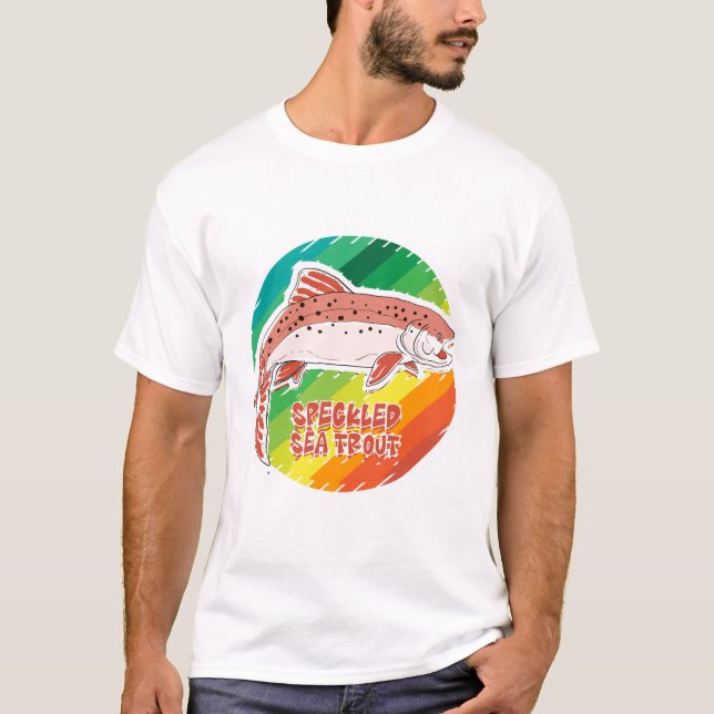 Fläckig havsöring Retro fiskegåva T Shirt (Framsida)