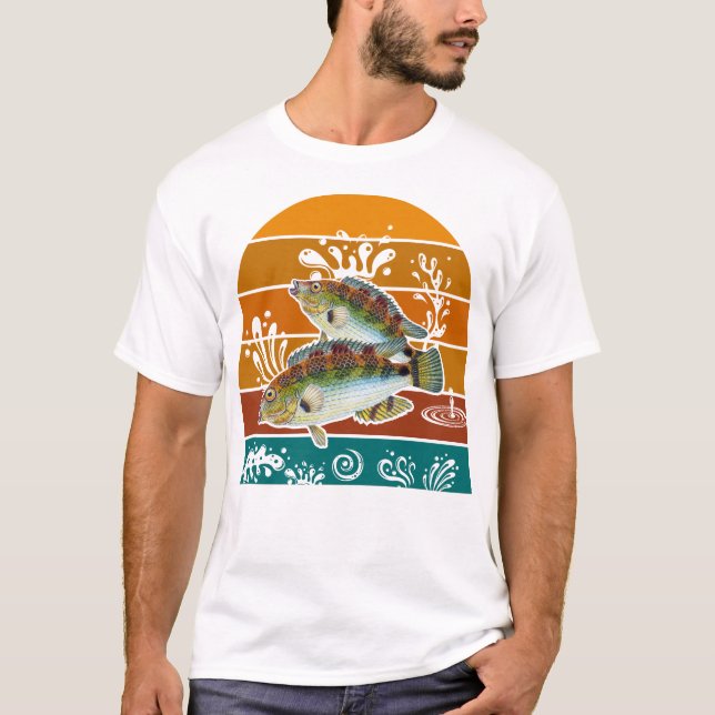 Fläckig havsöring Retro fiskegåva T Shirt (Framsida)