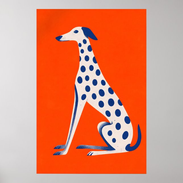 Fläckig Hund Affisch, Orange Bakgrund, Whimsical Poster (Framsidan)
