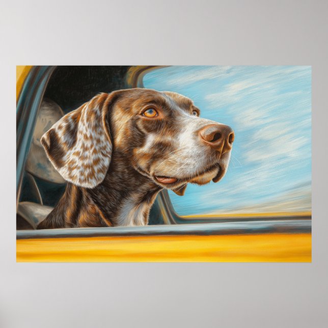Fläckig Hund på en Biläventyr Konsttryck Poster (Framsidan)