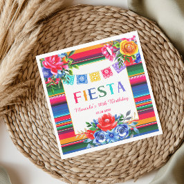 Fläckig mexikansk serape & Blommigt Fiesta Birthda Pappersservett