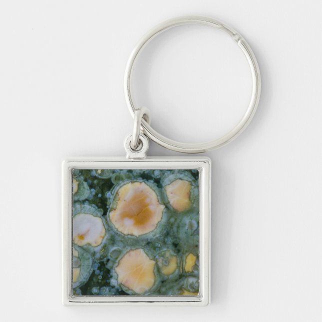 Fläckig Ocean Jasper Fyrkantig Silverfärgad Nyckelring (Framsidan)