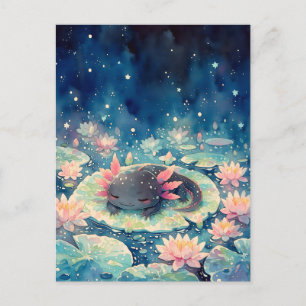 Fläckiga Midnatt Kawaii Axolotl Damm Vykort