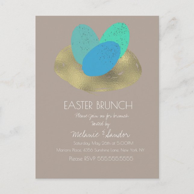 Fläckigt påskägg Guld Bo Middag Brunch Familj Vykort (Framsida)