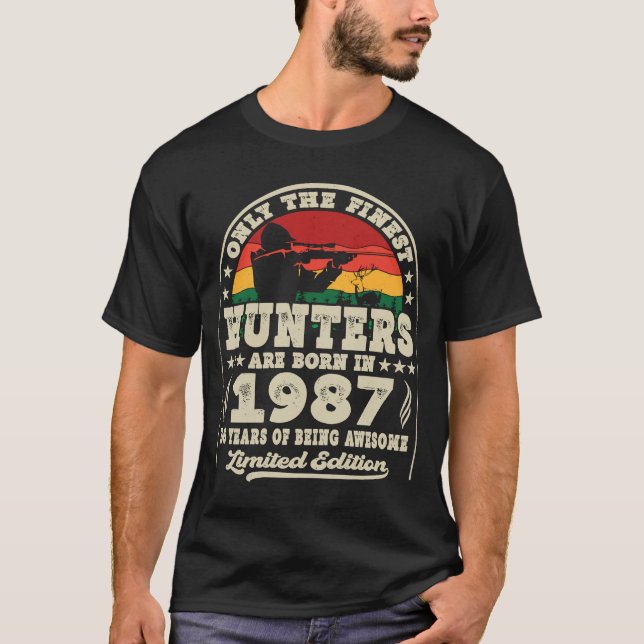 Fläckjägare föds 1987 Hjort Hunting 36:e T Shirt (Framsida)