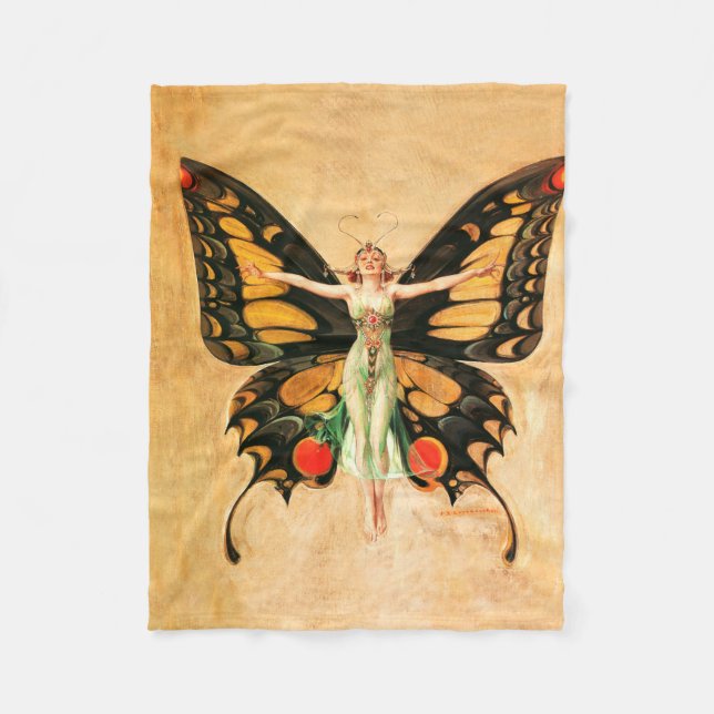 Fladderfjäril Flygande Kvinna Illustration Fleecefilt (Framsidan)