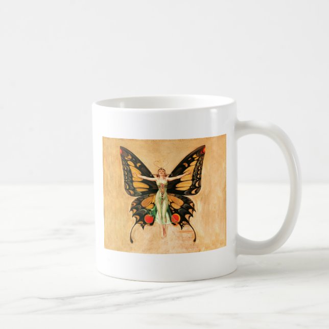 Fladderfjäril Flygande Kvinna Illustration Kaffemugg (Höger)