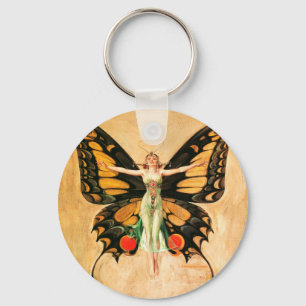 Fladderfjäril Flygande Kvinna Illustration Nyckelring