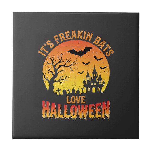 Fladdermöss älskar Halloween-spökborgsdesign_ Kakelplatta (Framsidan)