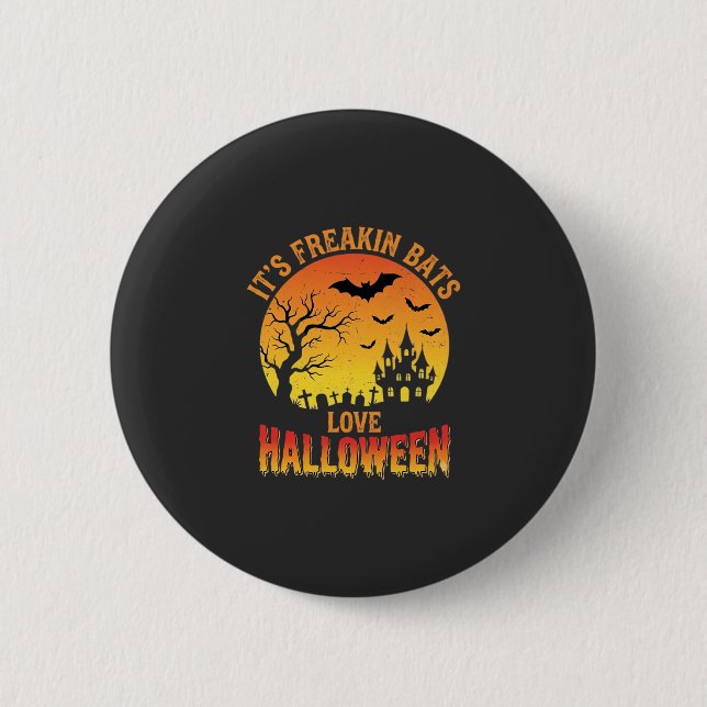 Fladdermöss älskar Halloween-spökborgsdesign_ Knapp (Framsida)