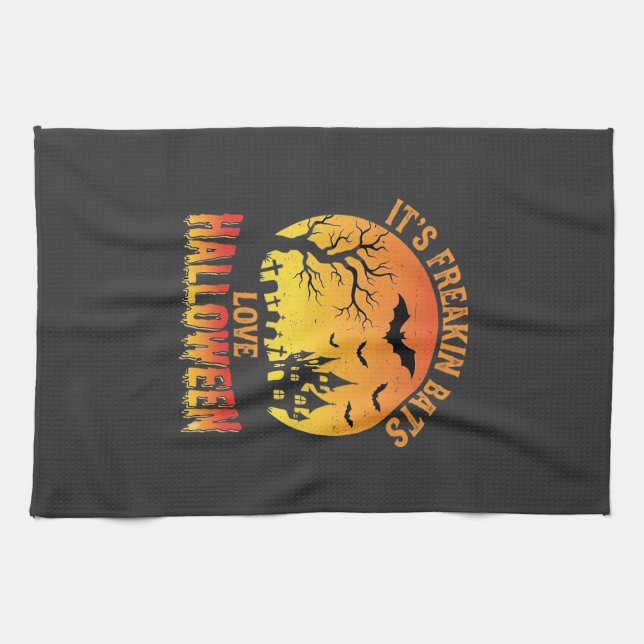 Fladdermöss älskar Halloween-spökborgsdesign_ Kökshandduk (Horisontell)