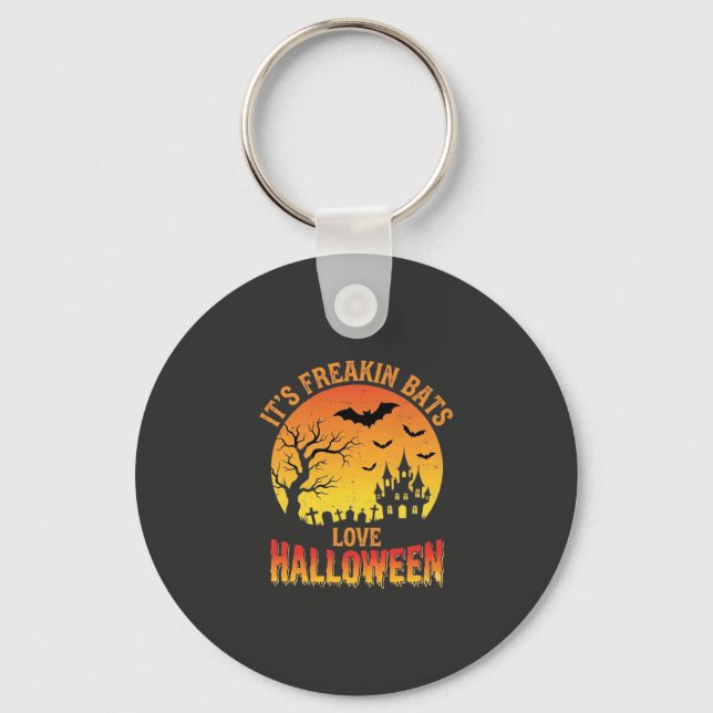 Fladdermöss älskar Halloween-spökborgsdesign_ Nyckelring (Framsida)