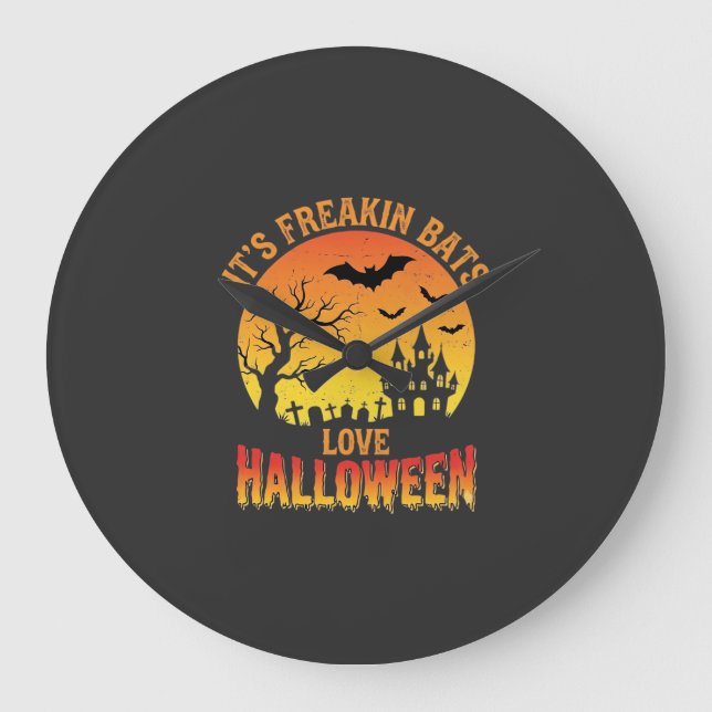 Fladdermöss älskar Halloween-spökborgsdesign_ Stor Klocka (Framsida)