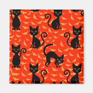 Fladdermöss för Spooky Black Cat Halloween-Orange Magnet