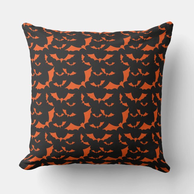 fladdermöss för svart och orange, halloween mönste kudde (Framsida)