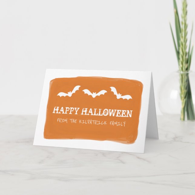 Fladdermöss för vit vattenfärg, orange, Halloween- Kort (Framsida)