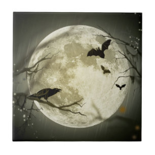 Fladdermöss från Måne på Halloween Kakelplatta