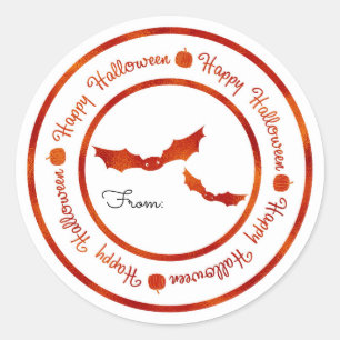 Fladdermöss Glad Halloween Orange Glans Festlighet Runt Klistermärke