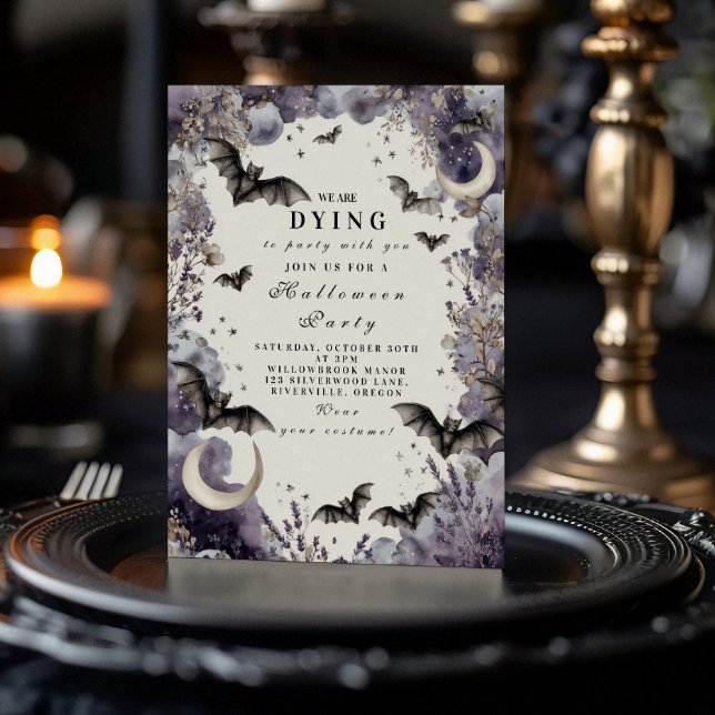 Fladdermöss Halloweenfest under månljus Inbjudningar (Skapare uppladdad)