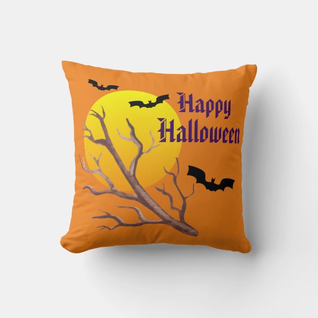 Fladdermöss happy halloween och Måne Kudde (Framsida)