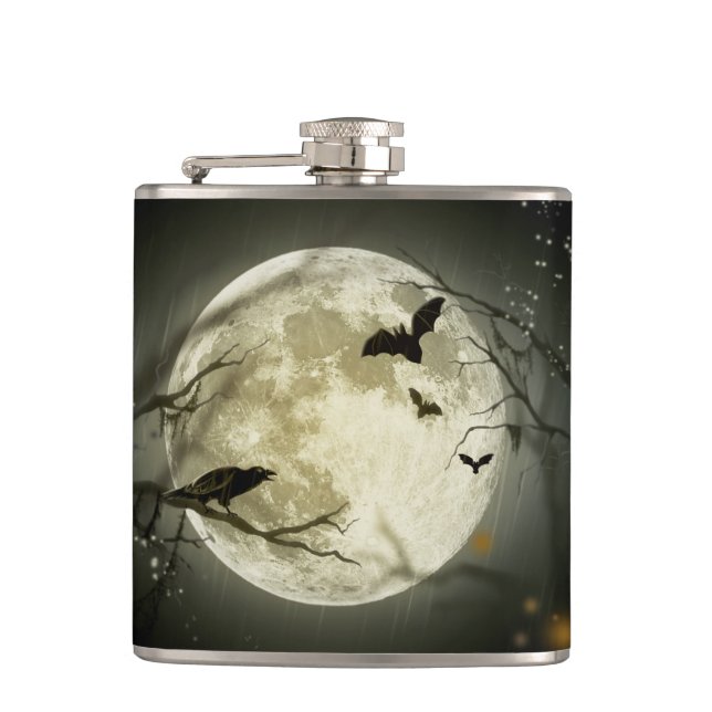 Fladdermöss har Kråkor framför Halloween Full Moon Fickplunta (Framsidan)