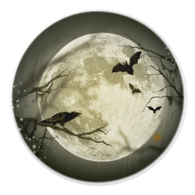Fladdermöss har Kråkor framför Halloween Full Moon Knopp (Framsidan)